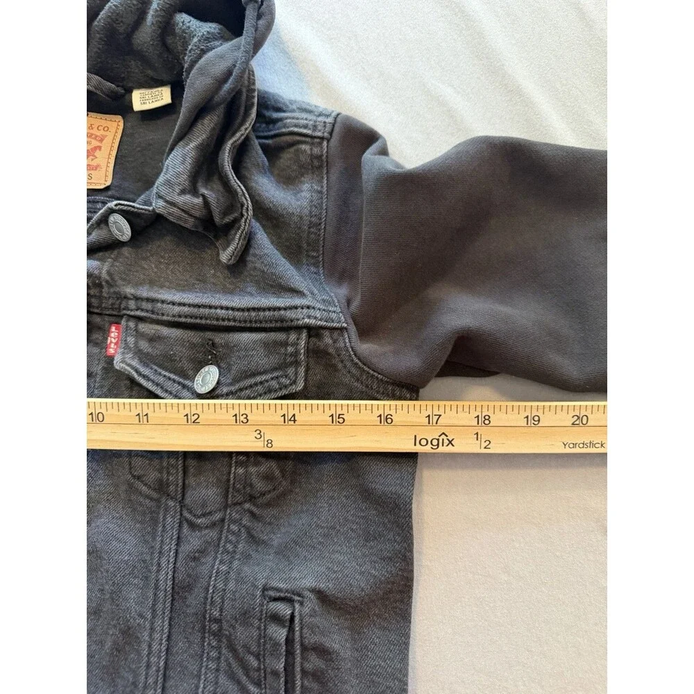 Levi’s Denim Youth Kids Original Trucker Jean Jacket + Hood Black Size Small S